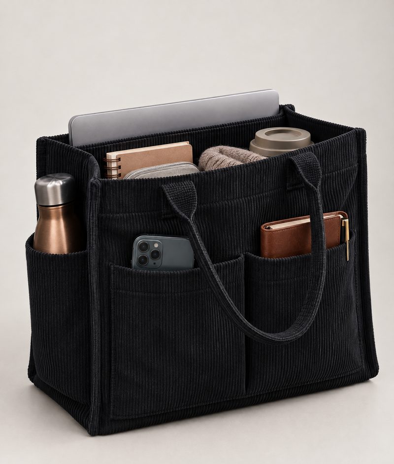 Shift Tote - Corduroy Work Bag – Midnight Black